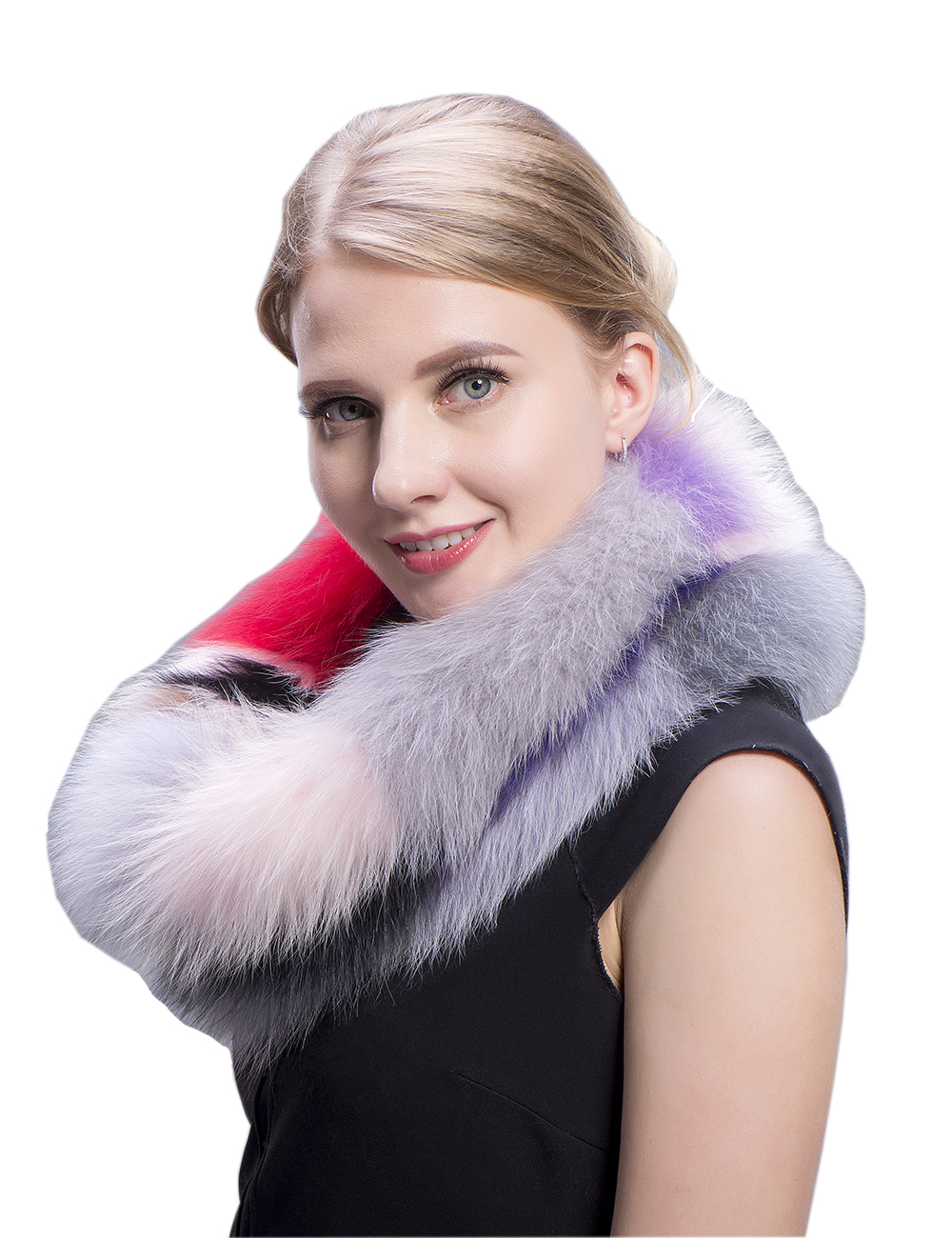 MWFur Fashion Colorful Fox Fur Scarf Multi colors Fashion Fox Fur